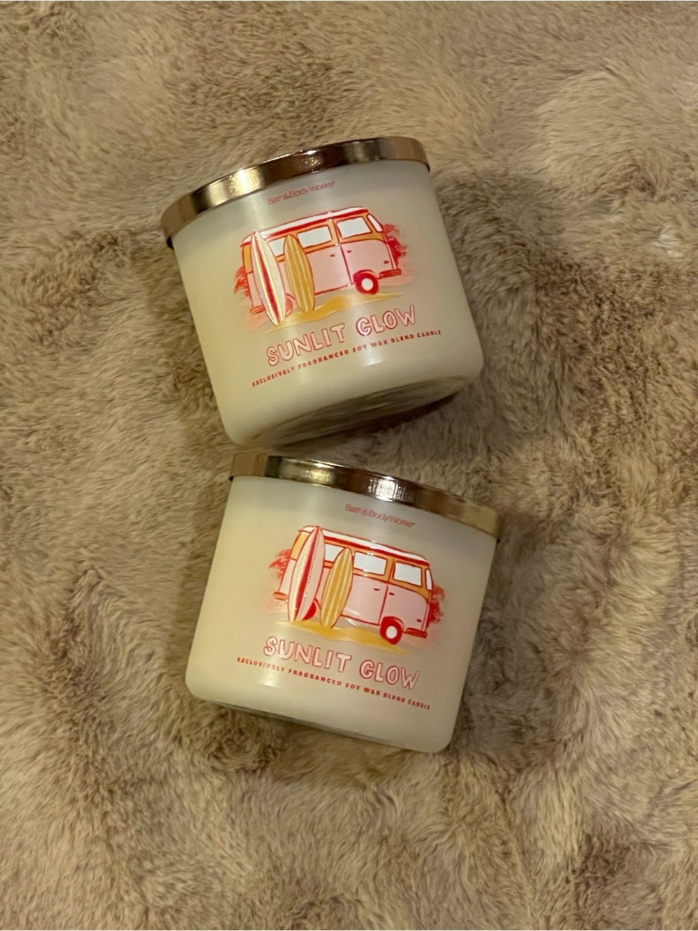 BBW BATH AND BODY WORKS SUNLIT GLOW CANDLE SET BUNDLE 2 PACK NEW